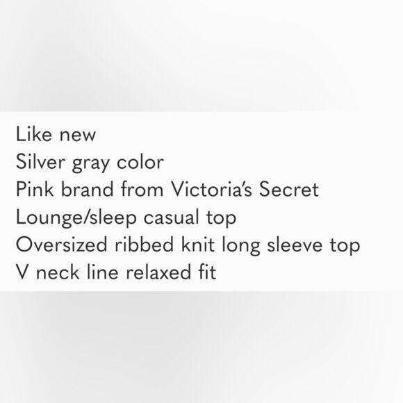 Grey/Silver VS Pink oversized lounge top long sleeve shirt ribbed knit S casual - Picture 5 of 5